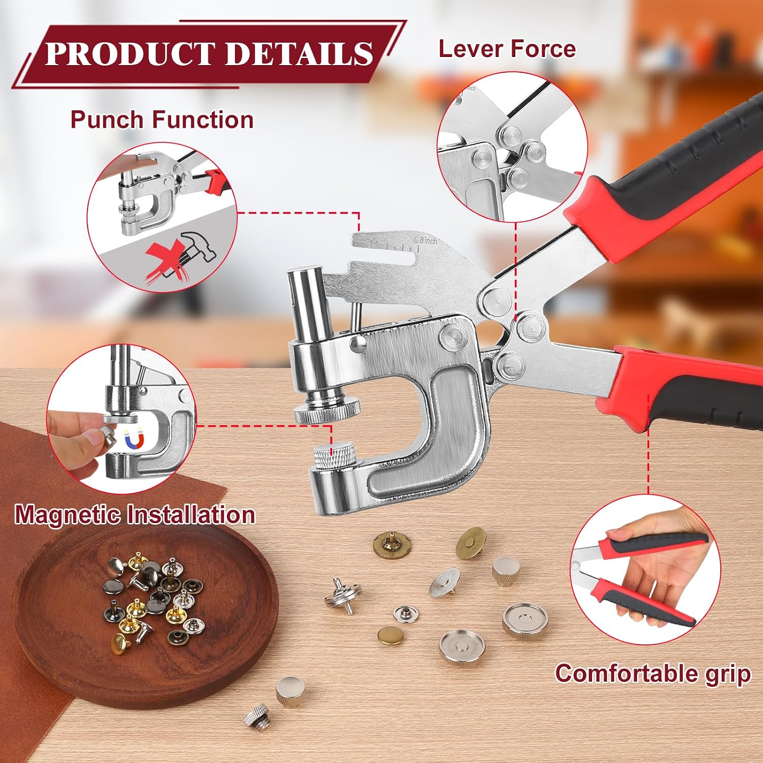 160 Set Rivets for Leather Crafting and 20 Set Magnetic Buttons, 4 Colors 10 MM Double Cap Rivets & 18 MM Magnetic Snaps for Purses and Totes with Snap Fasteners Tool, for Leather, Boots, Belt