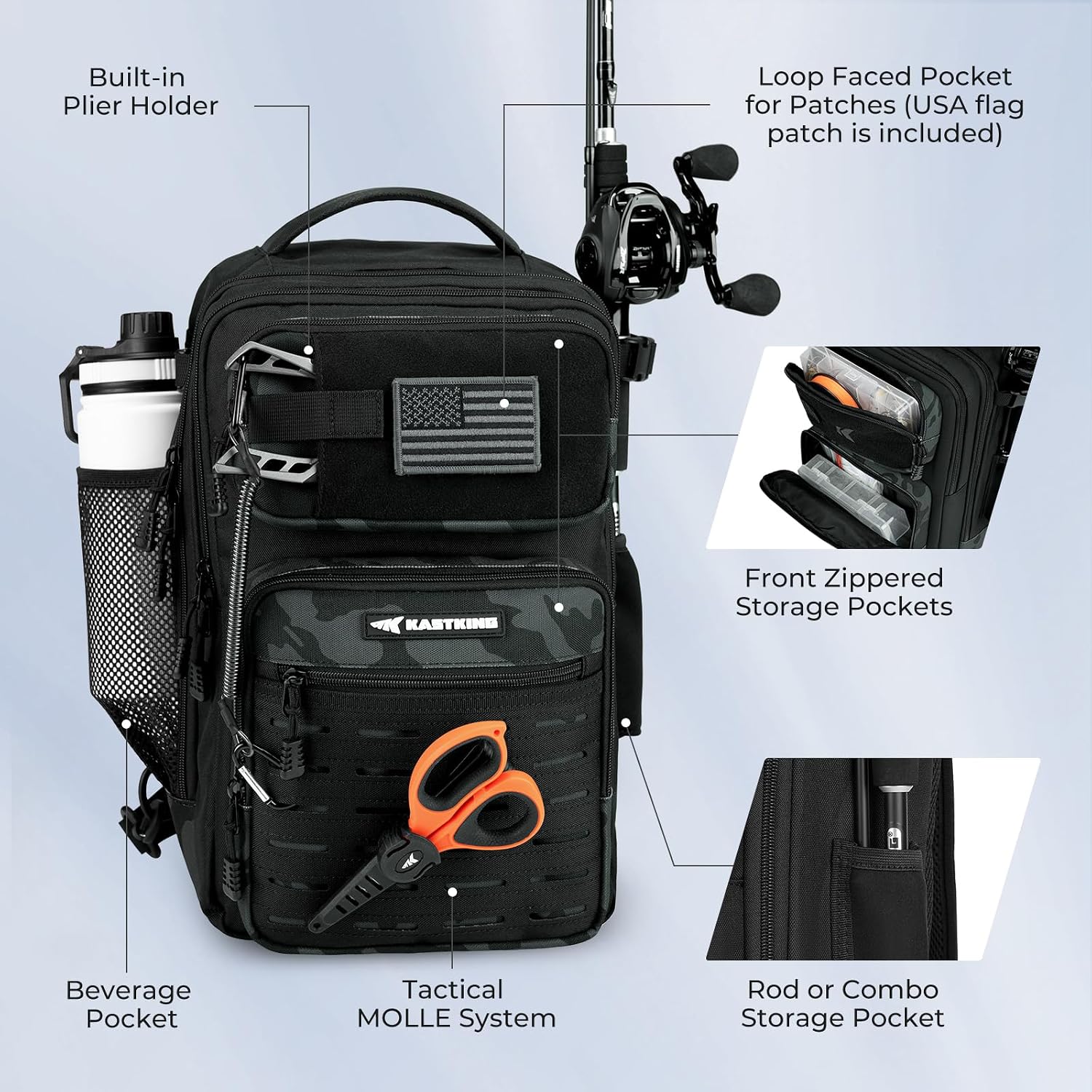 KastKing Blowbak Fishing Sling Bag, Fishing Backpack with Rod Holder