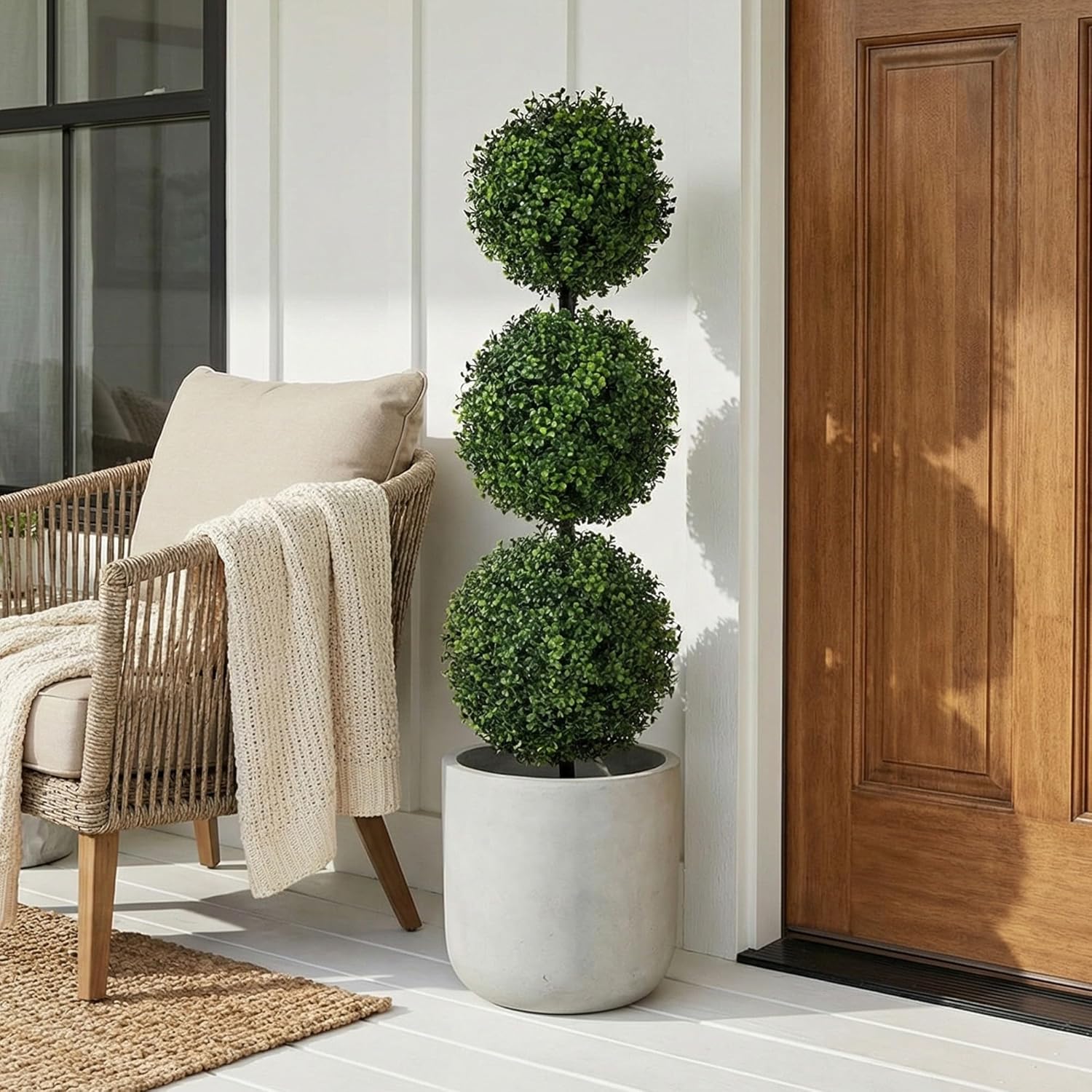 Nearly Natural 36 in Artificial Triple Ball Boxwood Topiary Tree with Pot