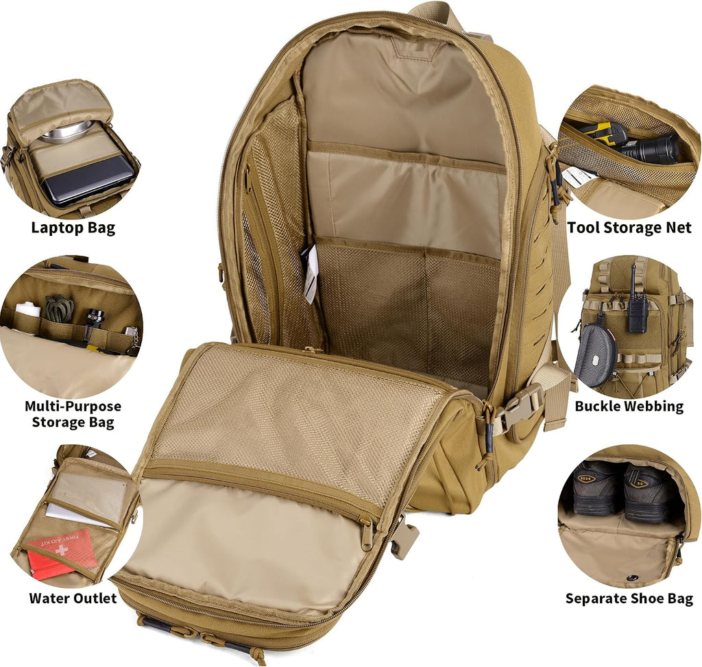 Tactical Backpack 35L Military Molle Pack 900D Waterproof Assault Rucksack Large Capacity Outdoor Hiking Camping Trekking Bag for Travel Hunting Survival and Adventure