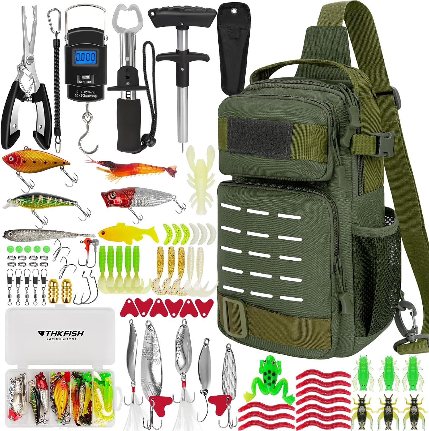 THKFISH Fishing Backpack with Tackle Boxes,Fishing Sling Bag with Gear