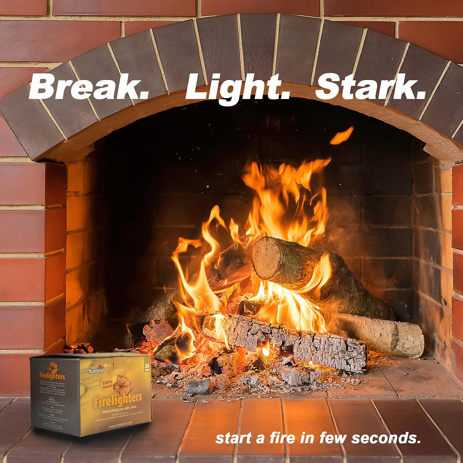 Stanbroil 50 pcs Natural Charcoal Fire Starters Super Fast Lighting