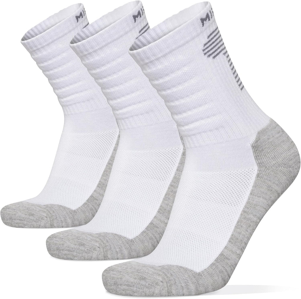 MIRMARU 3 Pairs Seamless Toe Hiking Outdoor Trail Running Trekking Moisture Wicking Cushion Crew Athletic Socks