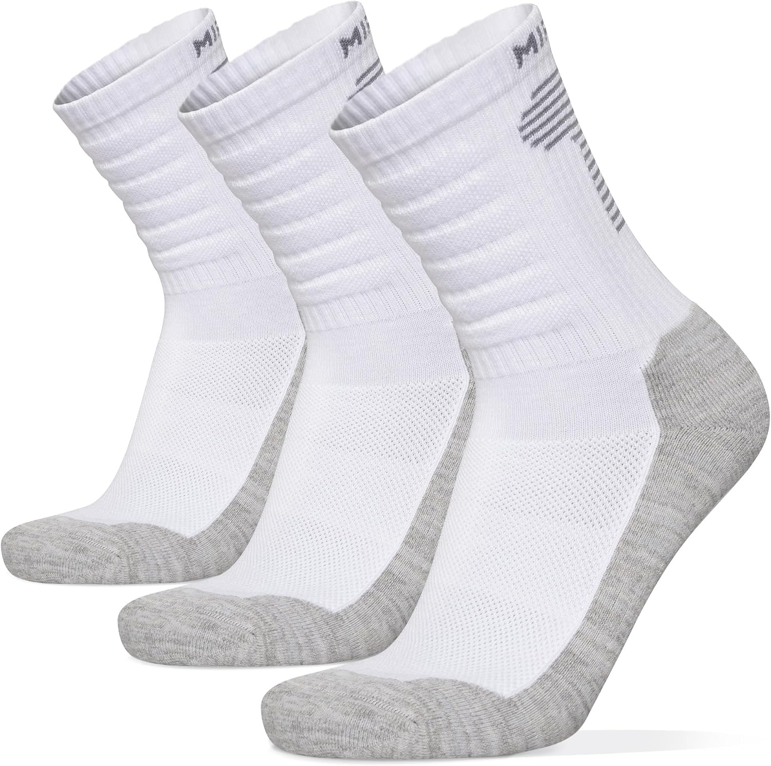 MIRMARU 3 Pairs Seamless Toe Hiking Outdoor Trail Running Trekking Moisture Wicking Cushion Crew Athletic Socks