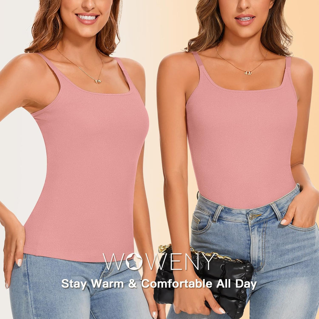 WOWENY Thermal Tank Tops for Women Adjustable Straps Warm Base Layer Shirt