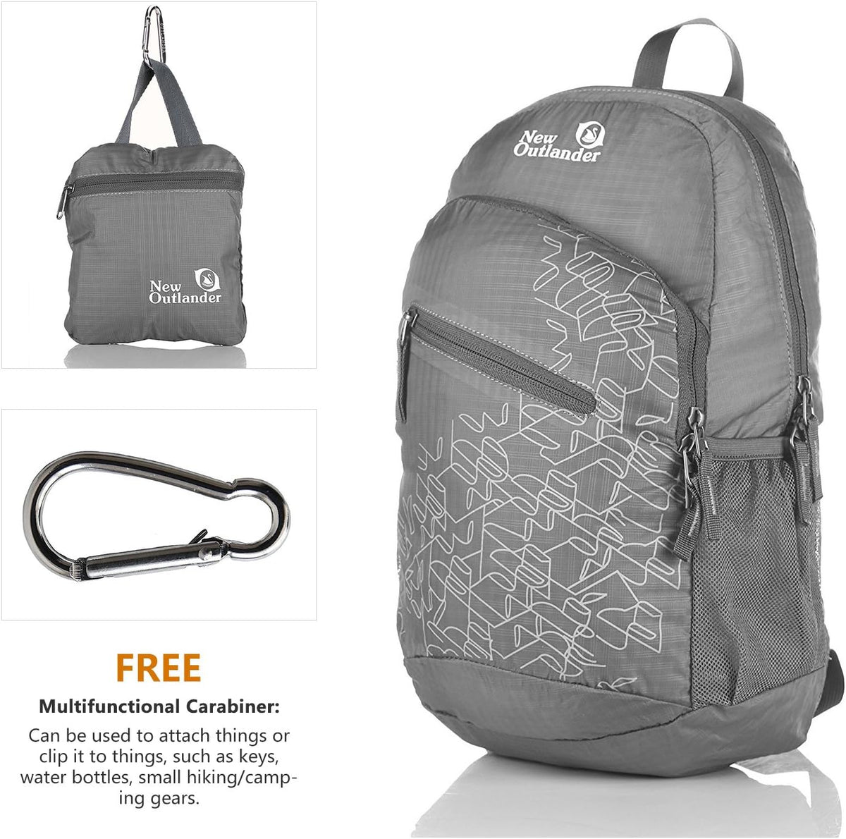 Outlander Packable Handy Lightweight Travel Hiking Backpack Daypack, Grey