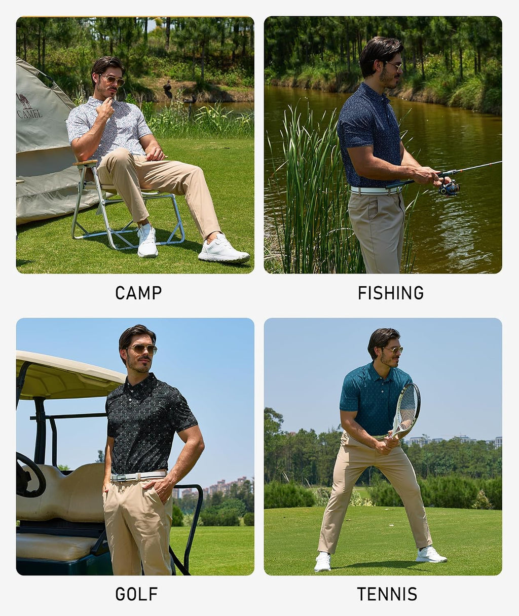 ZITY 5 Pack Mens Golf Shirt Short Sleeve UPF 50+ Print Patterns Casual Polo