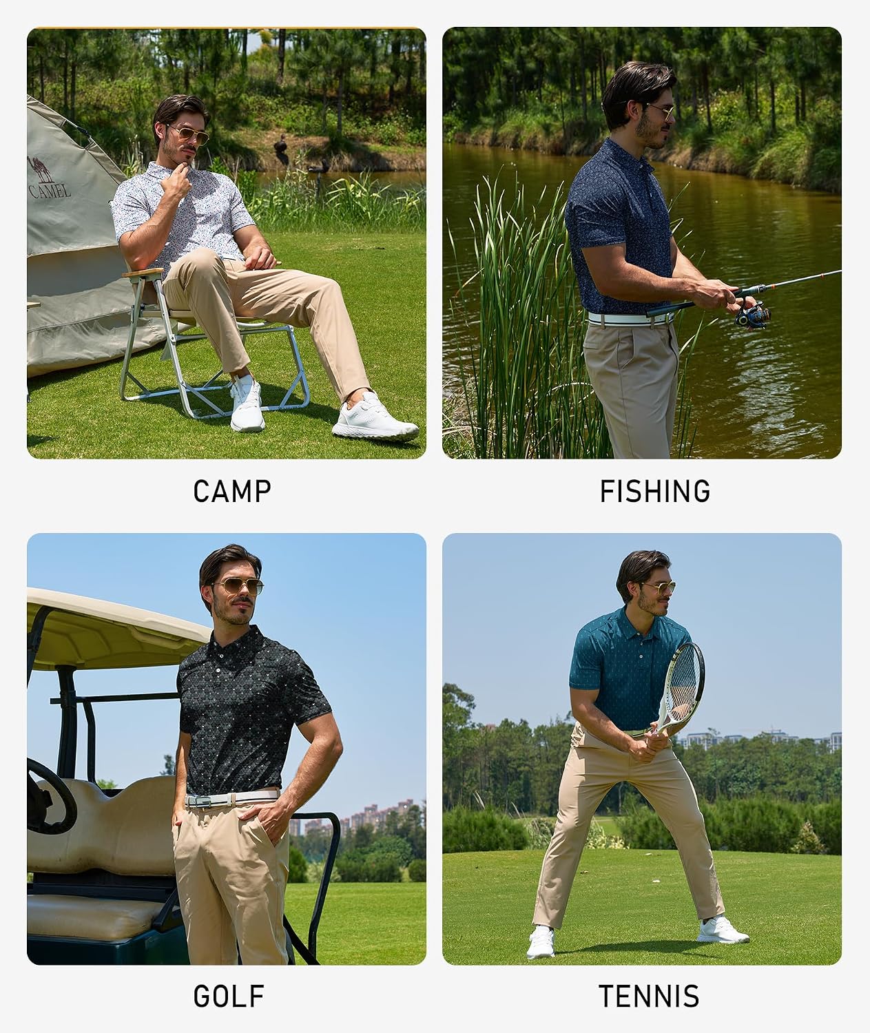 ZITY 5 Pack Mens Golf Shirt Short Sleeve UPF 50+ Print Patterns Casual Polo