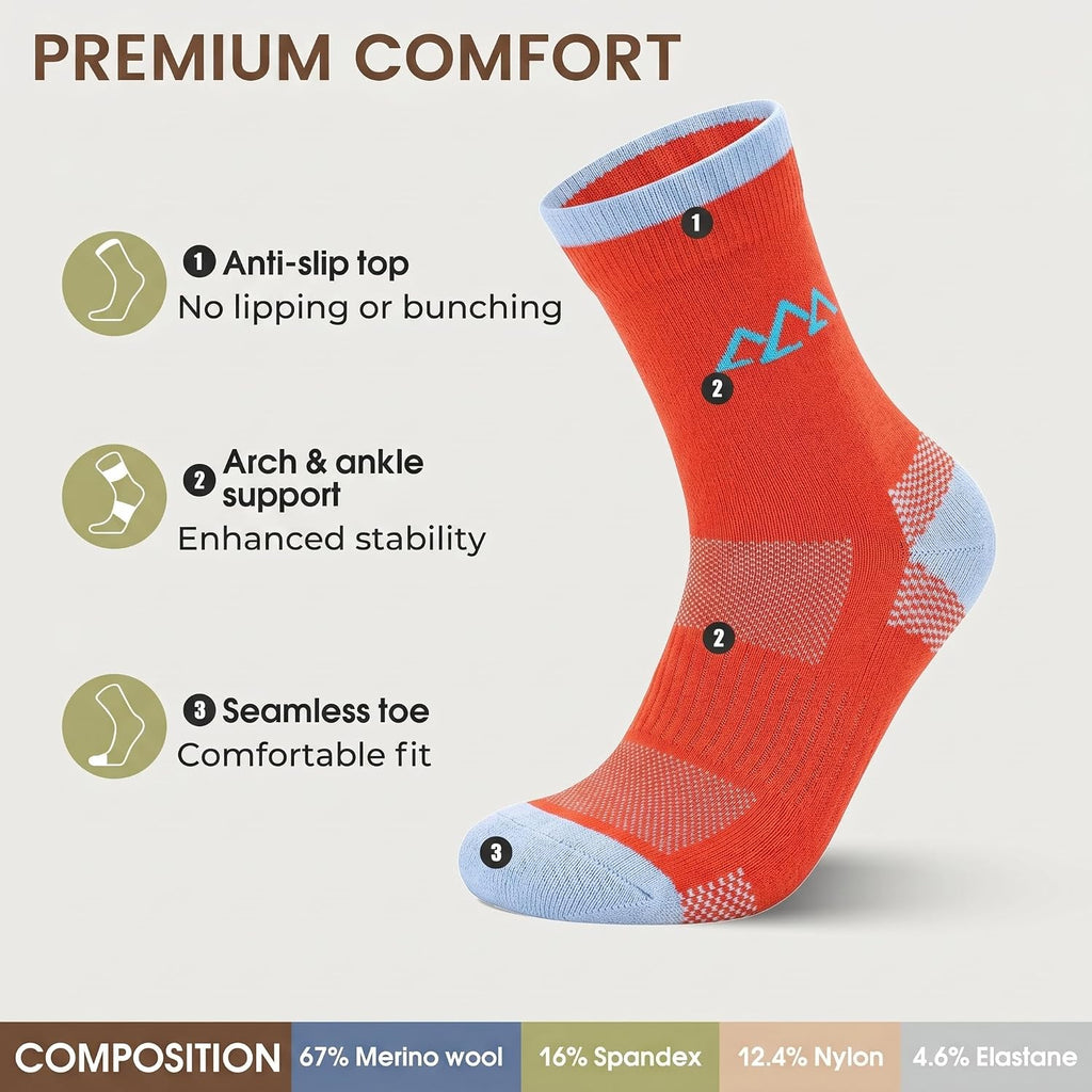 innotree 3 Pairs Merino Wool Hiking Socks for Women Thermal Crew Scoks