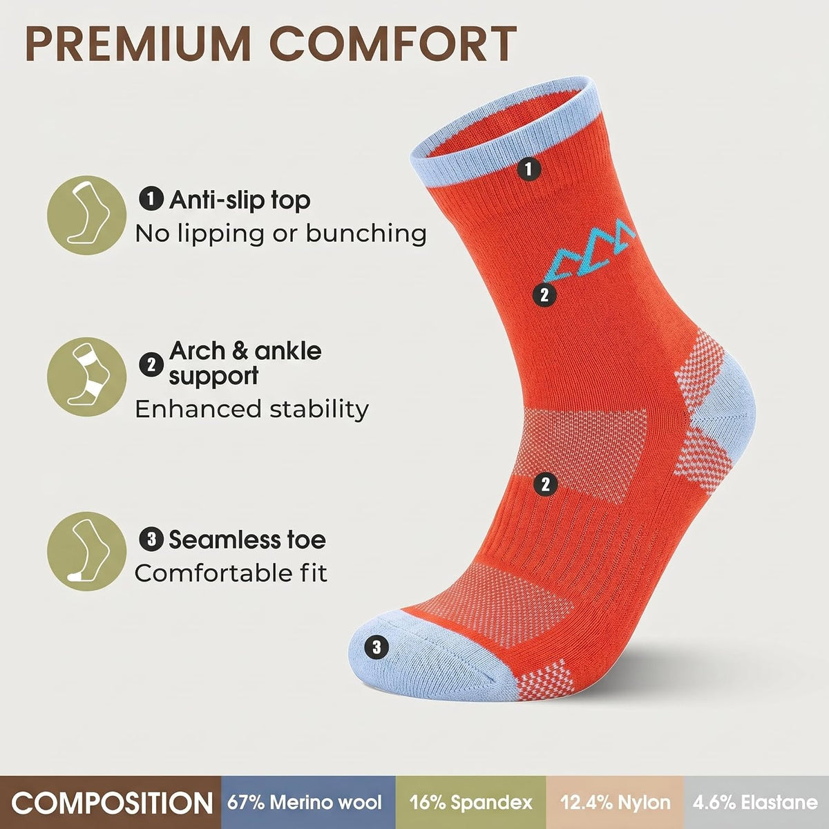 innotree 3 Pairs Merino Wool Hiking Socks for Women Thermal Crew Scoks