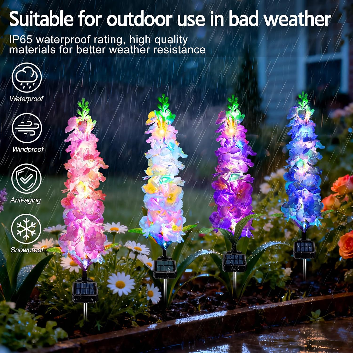 MRHEPHAESTUS Solar Garden Lights, Delphinium Flowers 2 Pack 40 LEDs, Waterproof Outdoor Lights Two Lighting Modes for Wedding Party Garden Yard Patio Lawn Decor and Gift for Mother