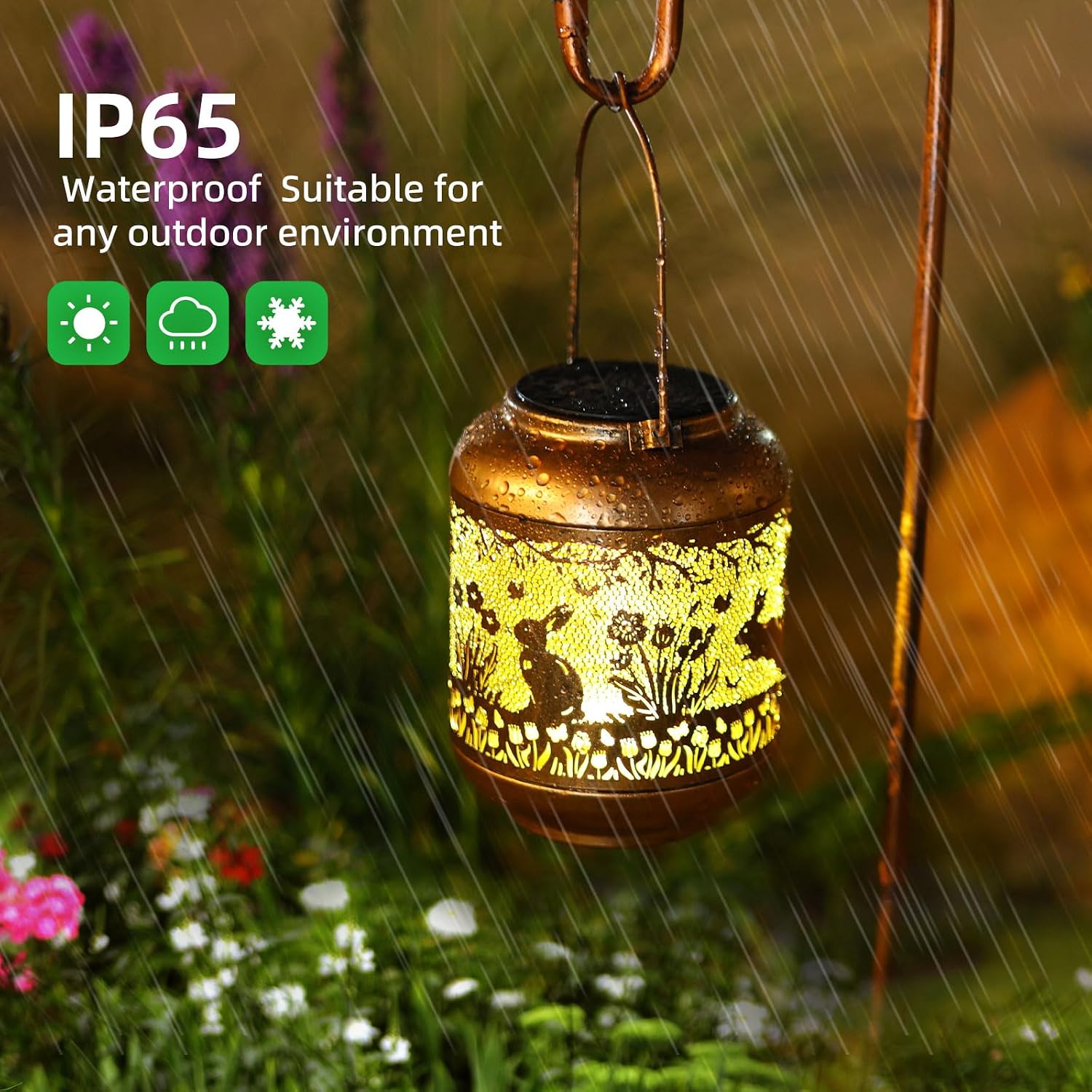 2Pack Rabbit Solar Lanterns Outdoor Waterproof Hanging Solar Lights Easter Bunny Gifts for Women Mom Grandma Metal Decorative LED Lantern Outside for Garden Decor,Yard,Patio,Lawn,Porch,Pathway