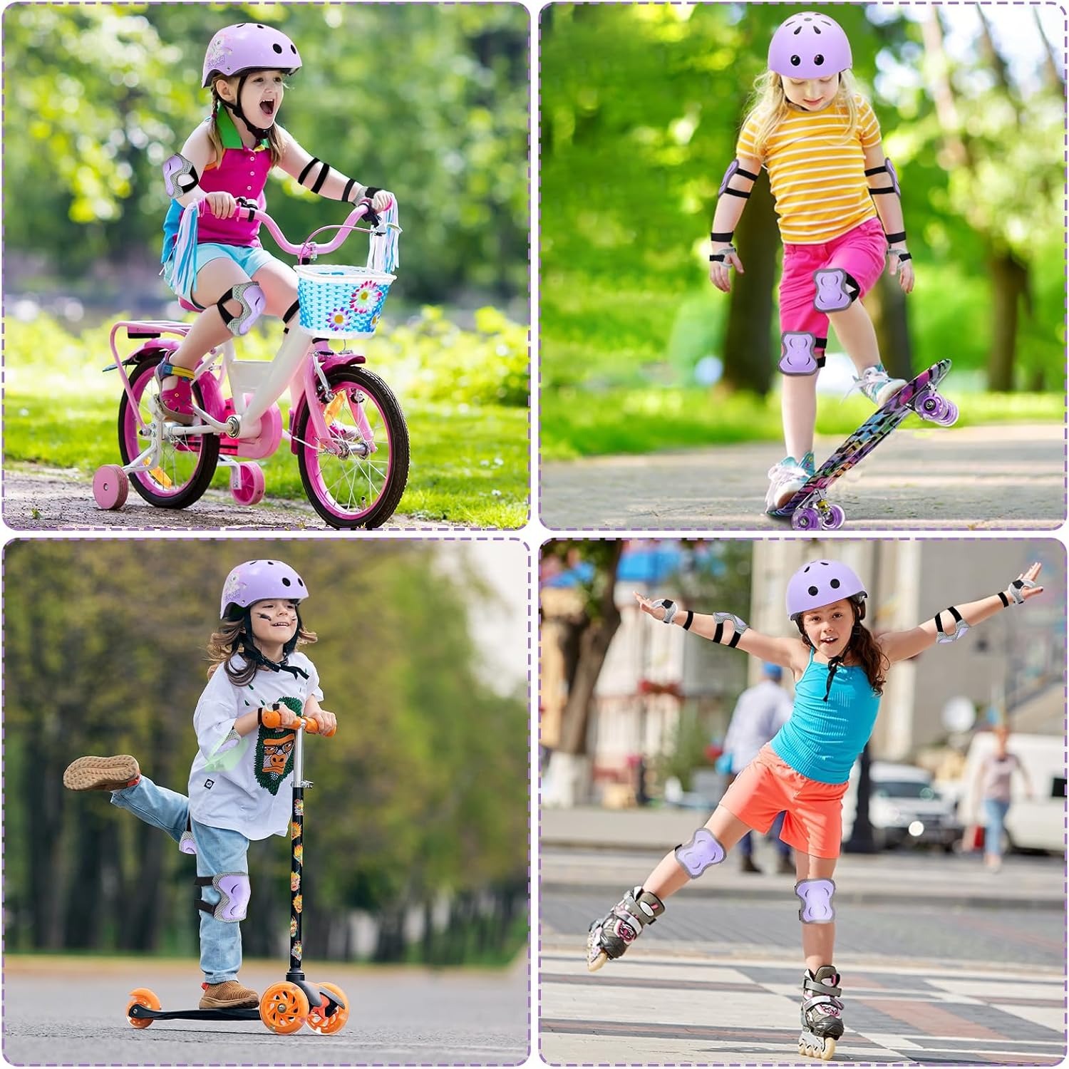 Adjustable Kids Bike Helmet Set with Knee, Elbow and Wrist Pads, Toddler Helmet for Ages 3-5-8-14 Boys Girls, Protective Gear Set for Ages 3-14 Kids & Youth, for Bikes Skateboards Rollerskates