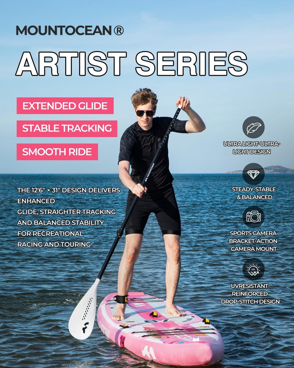 MOUNTOCEAN Premium Extra Wide Inflatable Paddle Board with SUP Accessories