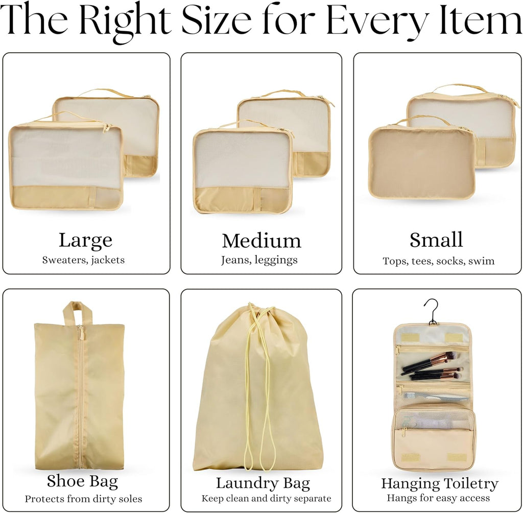 Packing Cubes Set – Cute Packing Cubes for Travel, Luggage Organizer Bags for Suitcase, For Kids & Family, Floral, Neutral & Aesthetic Travel Organizer Set-Beige