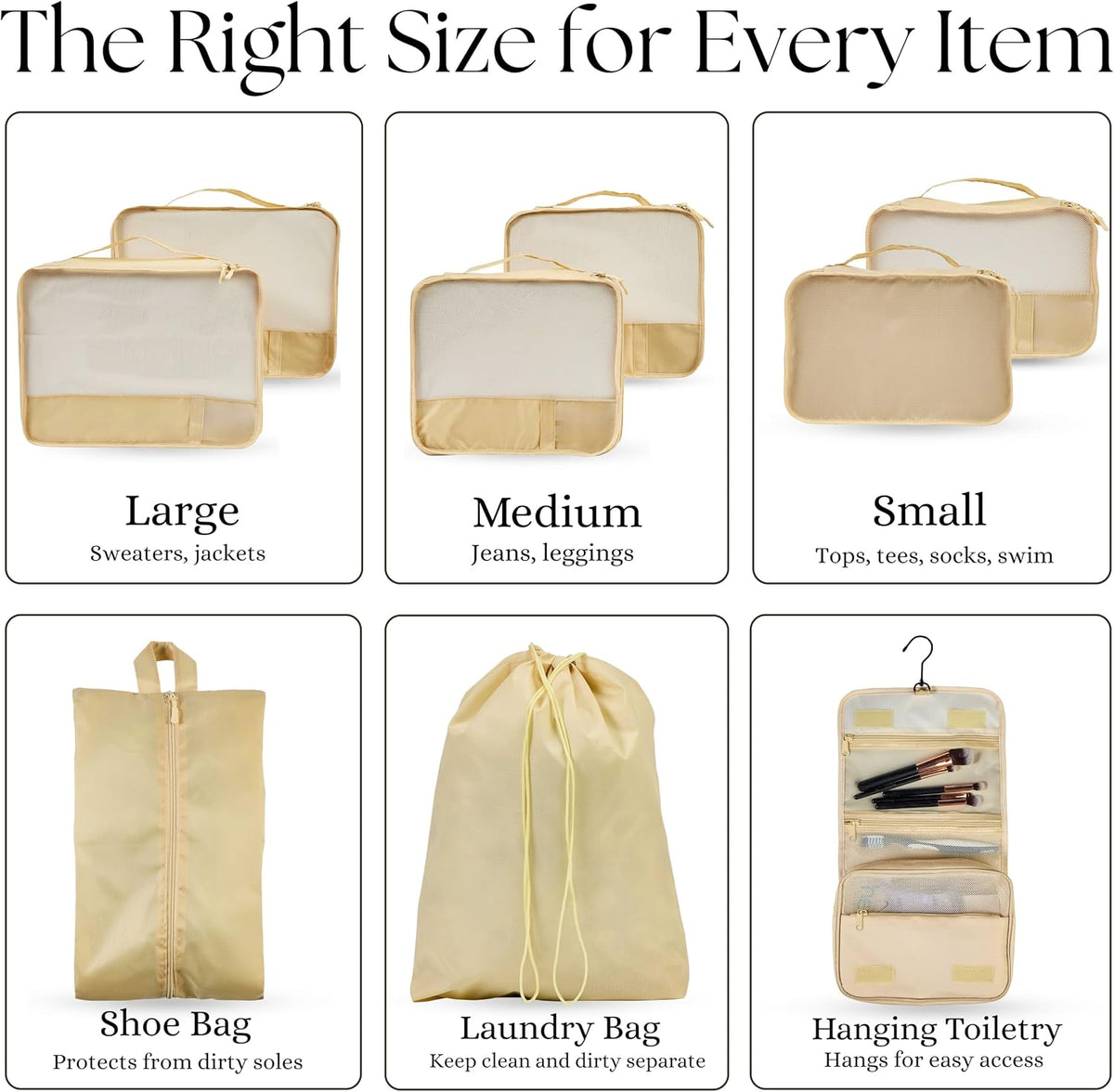 Packing Cubes Set – Cute Packing Cubes for Travel, Luggage Organizer Bags for Suitcase, For Kids & Family, Floral, Neutral & Aesthetic Travel Organizer Set-Beige
