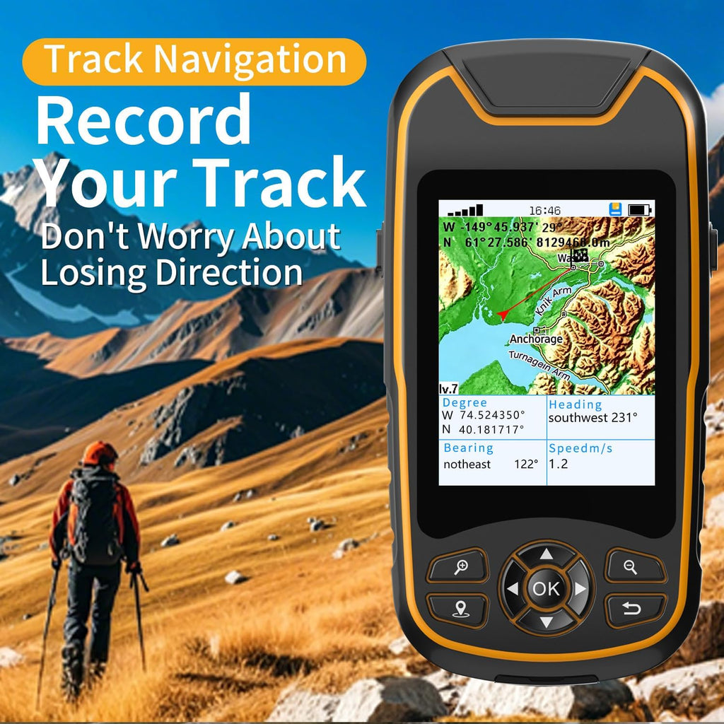Handheld GPS for Hiking, Rugged and Waterproof Handheld GPS Navigator, 3.2" Sunlight Readable Screen, Compact Satellite Handheld GPS with USA Topo Map, Multi-GNSS Support, Extra Battery Life