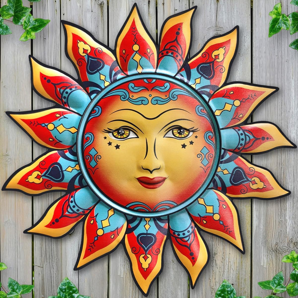 Metal Sun Flower Wall Decor,12.87 inches Sun Wall Art Hanging Decoration for Indoor and Outdoor, Garden Farmhouse Yard Patio Fence Living Room Bedroom Decor