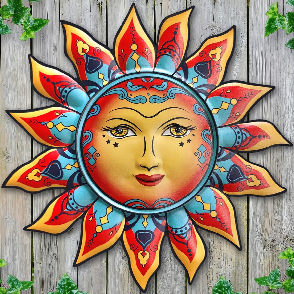 Metal Sun Flower Wall Decor,12.87 inches Sun Wall Art Hanging Decoration for Indoor and Outdoor, Garden Farmhouse Yard Patio Fence Living Room Bedroom Decor
