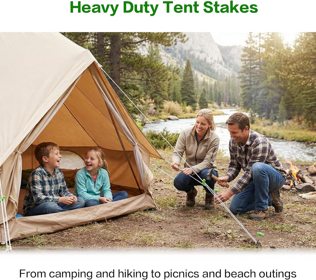 Yesland 24 Pack Heavy Duty Tent Stake with Pull Hook, 10 Inch Non-Rust Metal Tent Pegs Ground Yard Tent Spikes, Galvanized Iron, Green, for Patio, Garden, Canopies, Grassland, Outdoor, Hiking, Camping