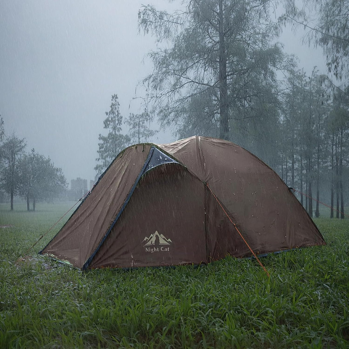 Night Cat Camping Tent 2 3 Persons with Porch Family Backpacking Tent Double Layers Waterproof Easy Clip Setup 7x6x4.3ft Porch Pole Not Inlcuded
