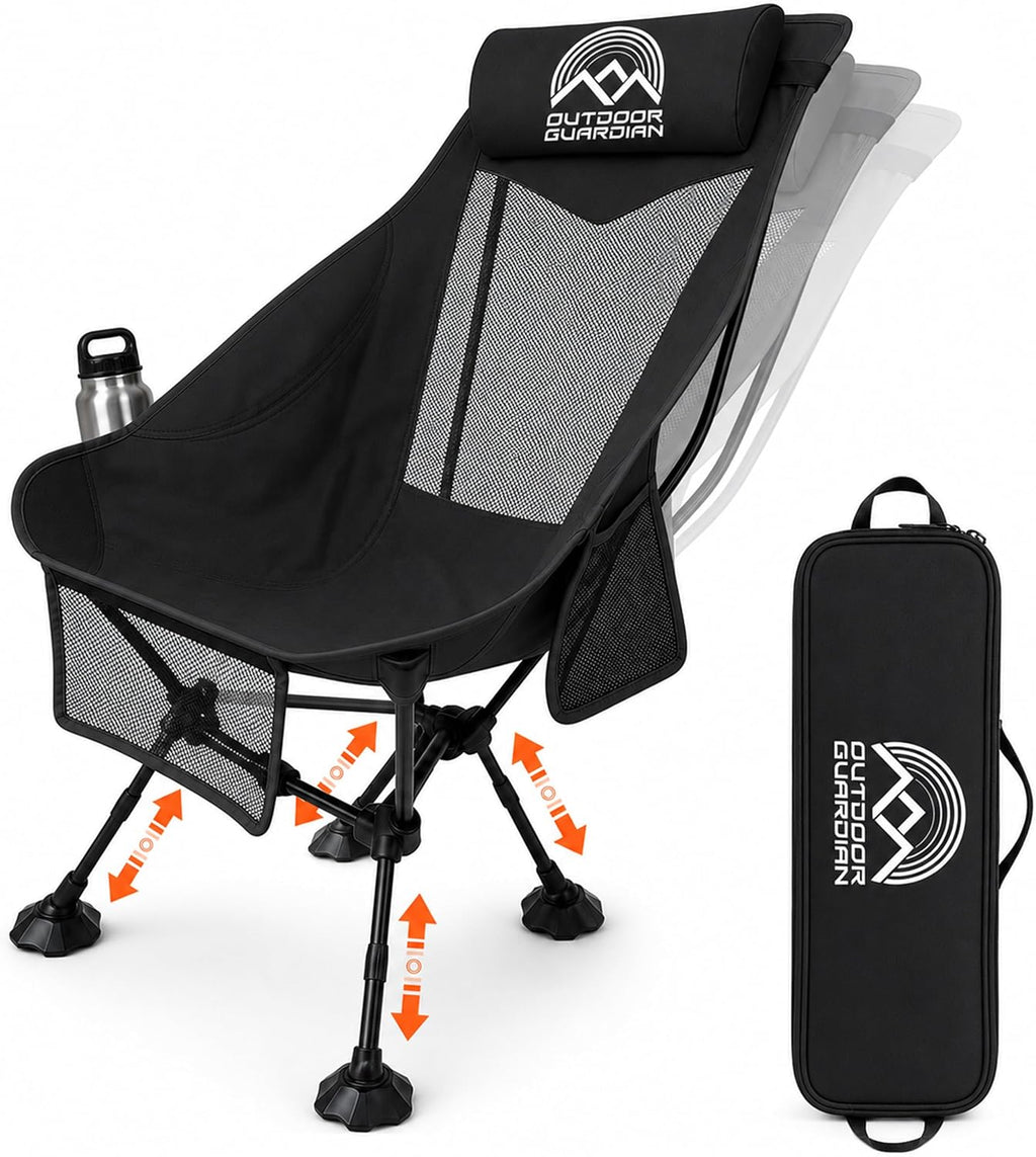 Compact High Back Camp Chair - Adjustable Height & Recline