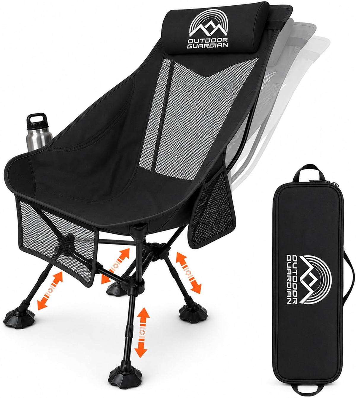 Compact High Back Camp Chair - Adjustable Height & Recline