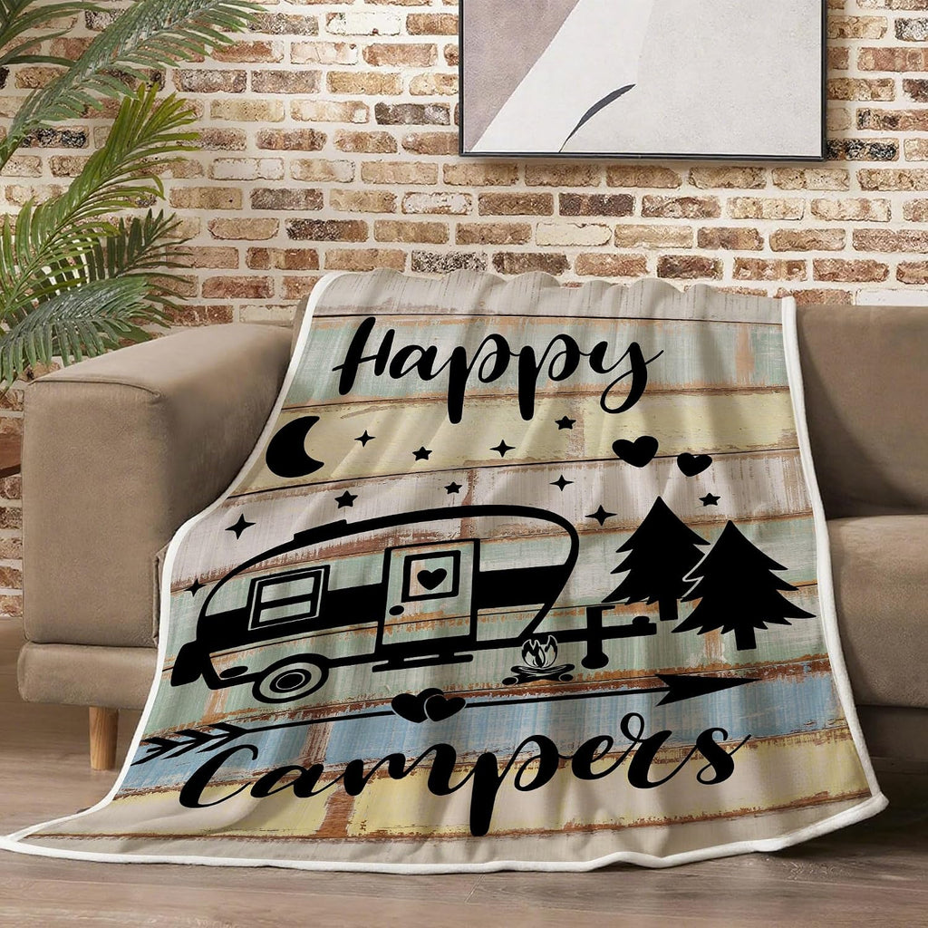 Camper Throw Blankets, Soft Warm Flannel Throws Cover for Couch, Chair, Sofa, Bed, Outdoor, Inside, Beach, Travel Decor
