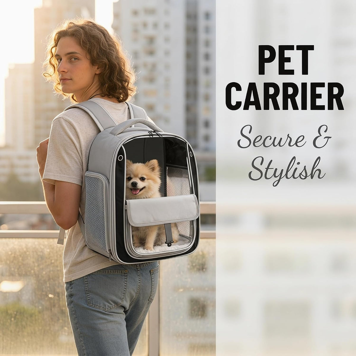 Pet Carrier Backpack for Cats and Small Dogs, Transparent PC Window, Breathable Mesh Sides, Front Pocket, Comfortable Padded Straps