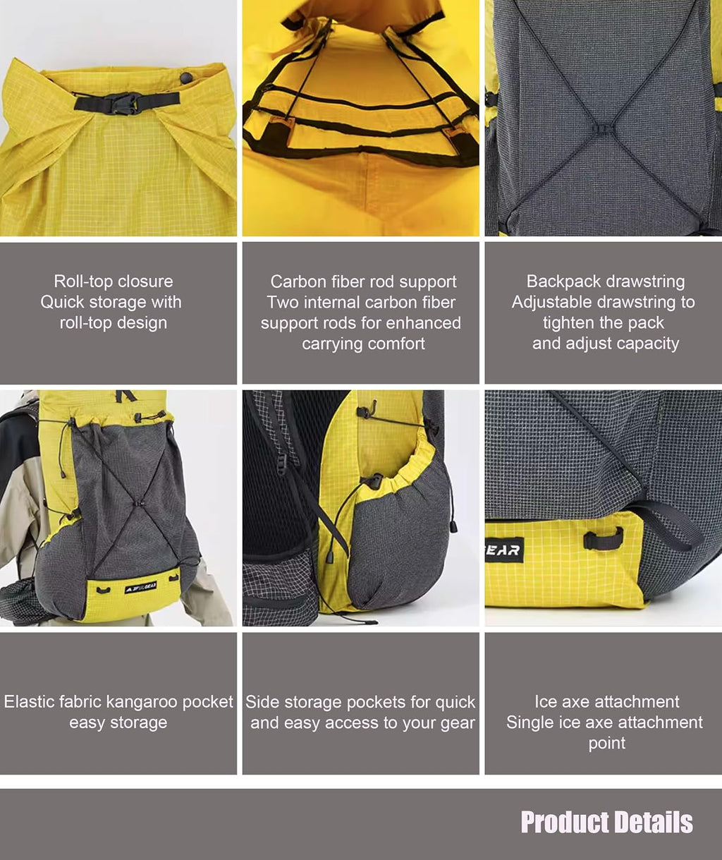3F UL GEAR 30L+10L UHMWPE Ultralight Waterproof Hiking Backpack Daypack Outdoor Camping Travel Backpack for Men Women (Elegant Black, Large)