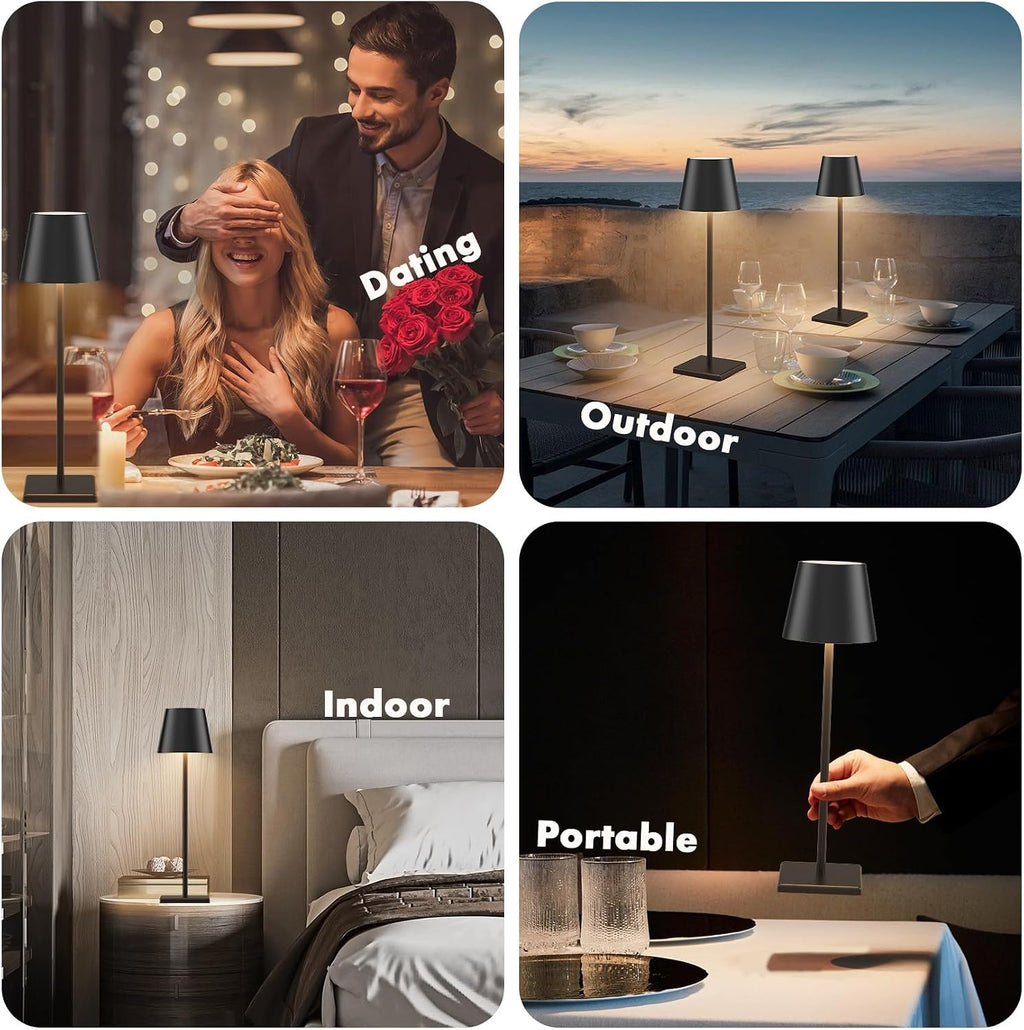 Black Cordless Table Lamp, 5000mAh Portable LED Rechargeable Lamp