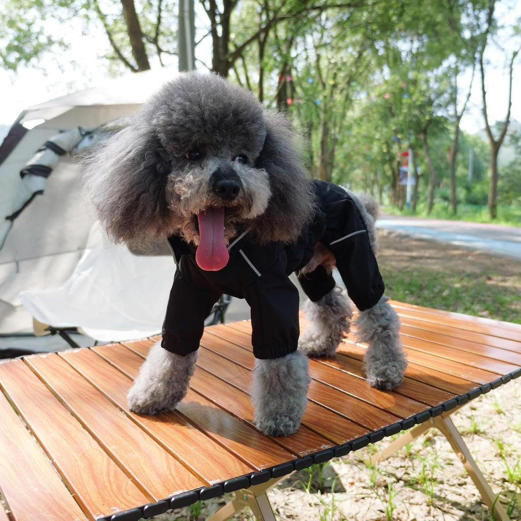 LOVELONGLONG Waterproof Dog Raincoat with Removable Hood – Outdoor Full Body Dog Jacket, Windproof Snowproof Shell Suit – All Season Pet Rain Gear Black 3XL