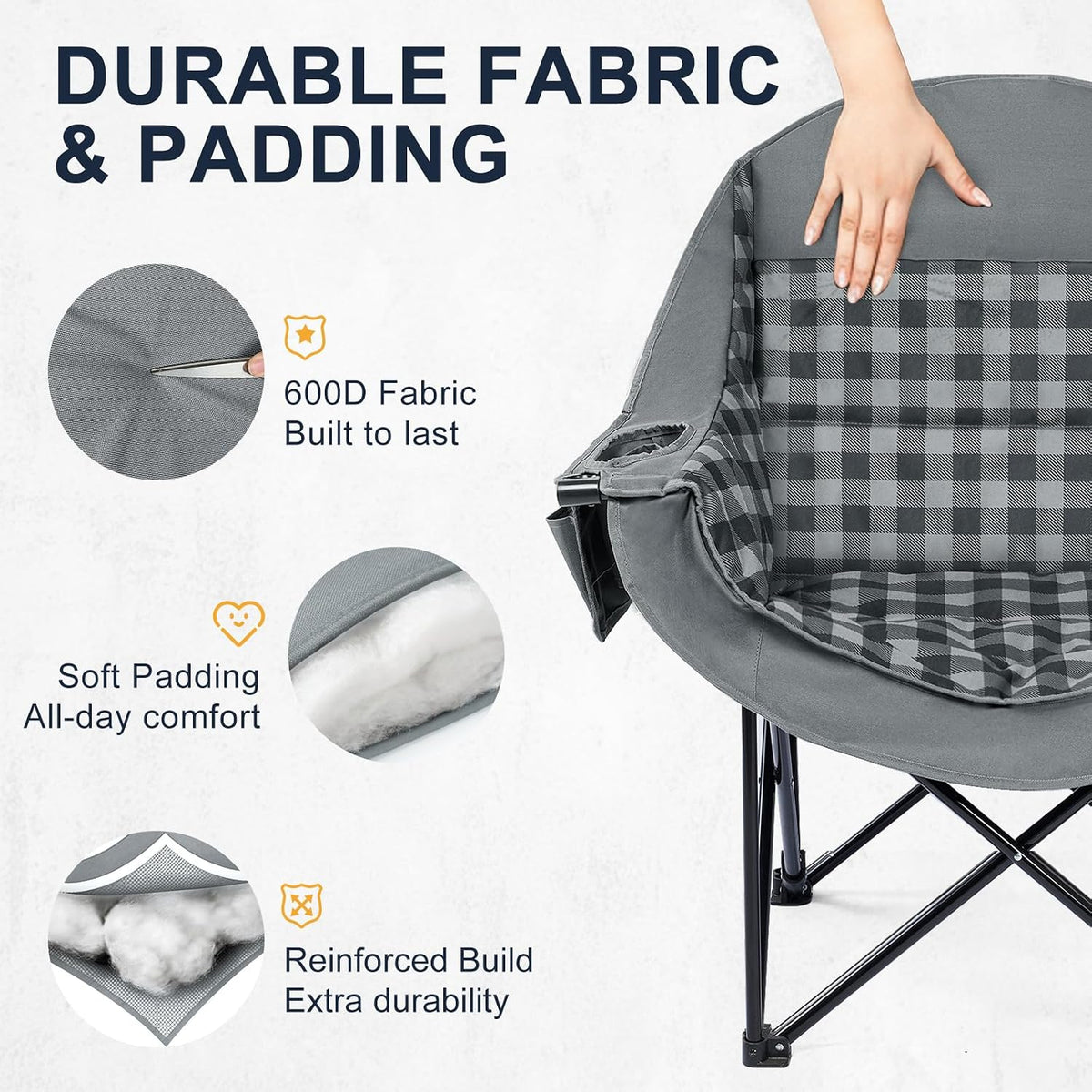 Oversized Camping Chair for Adults, 500 LBS Heavy Duty Folding Chair, Plaid
