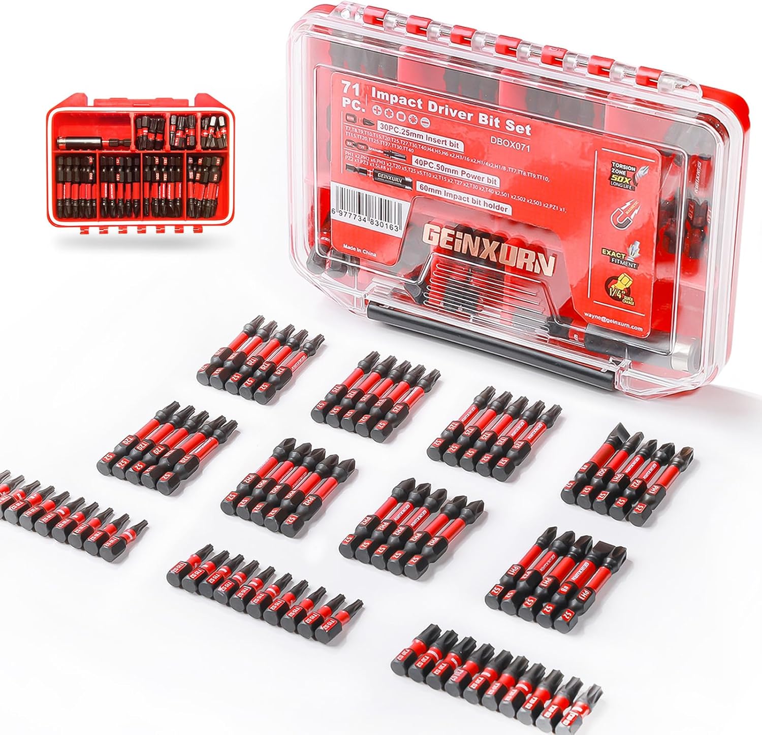 Geinxurn 71pieces Impact Screwdriver Bits Set, Magnetic S2 Steel Multi Insert Power Bits Tips with Impact Bit Holder with Storage Box