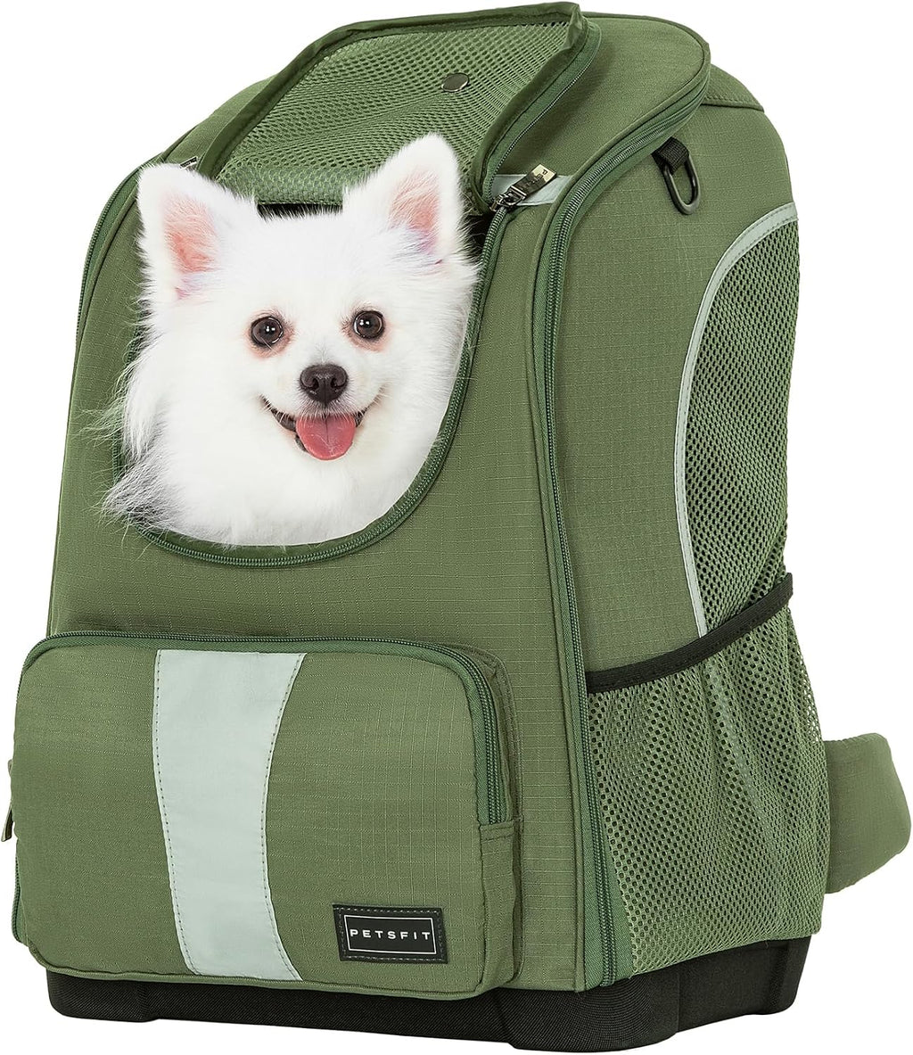 Petsfit Pet Dog Carrier Backpack with Upgraded Weight Reduction Design, Cat Dog Backpack with Large Ventilations, Easy-Fit for Traveling Hiking Camping for Small Medium Dogs and Cat, Green