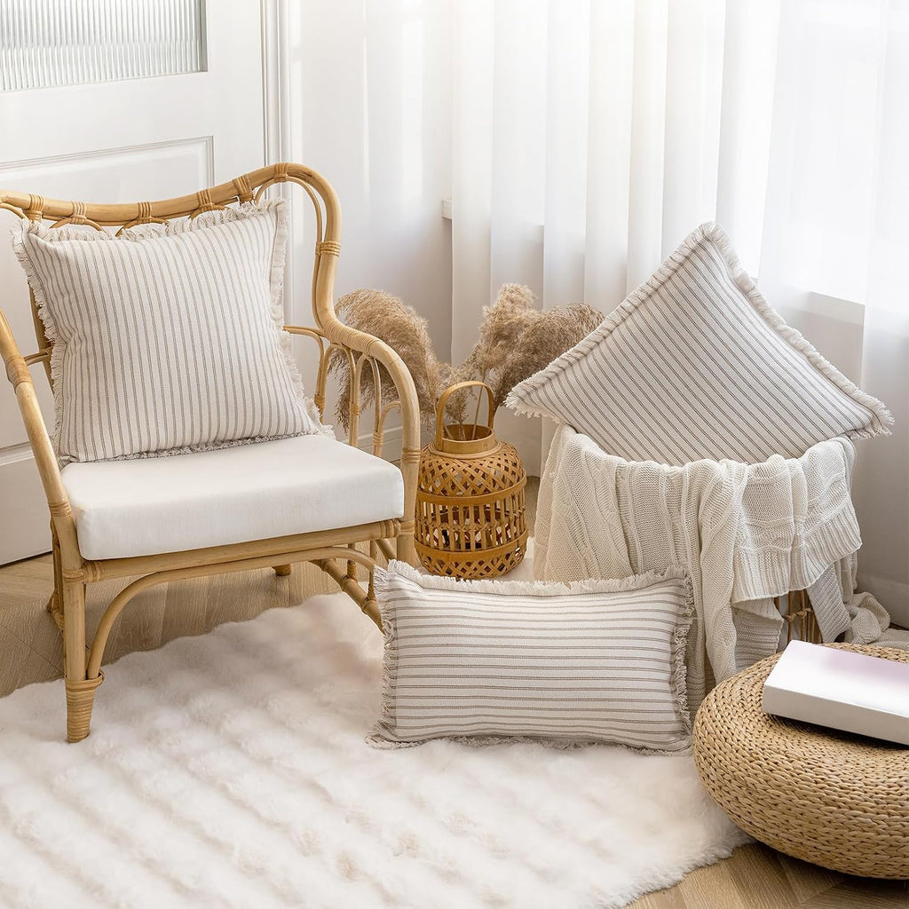 YEENAASY Throw Pillow Covers 18x18 Boho Striped Pillow Cases with Tassel