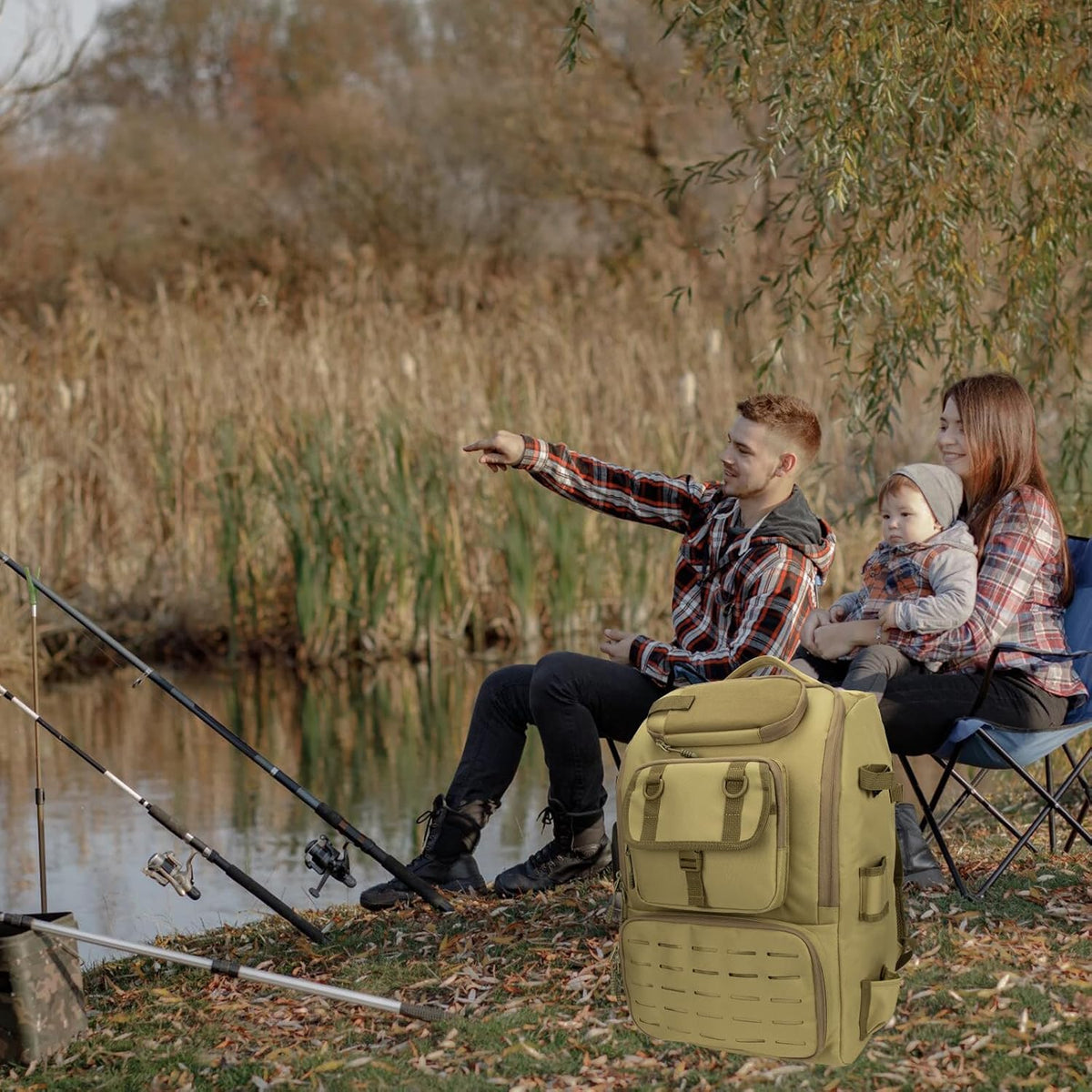 Fishing Backpack with Rod Holders 4 Tackle Boxes,40L Takle Bag for Camping