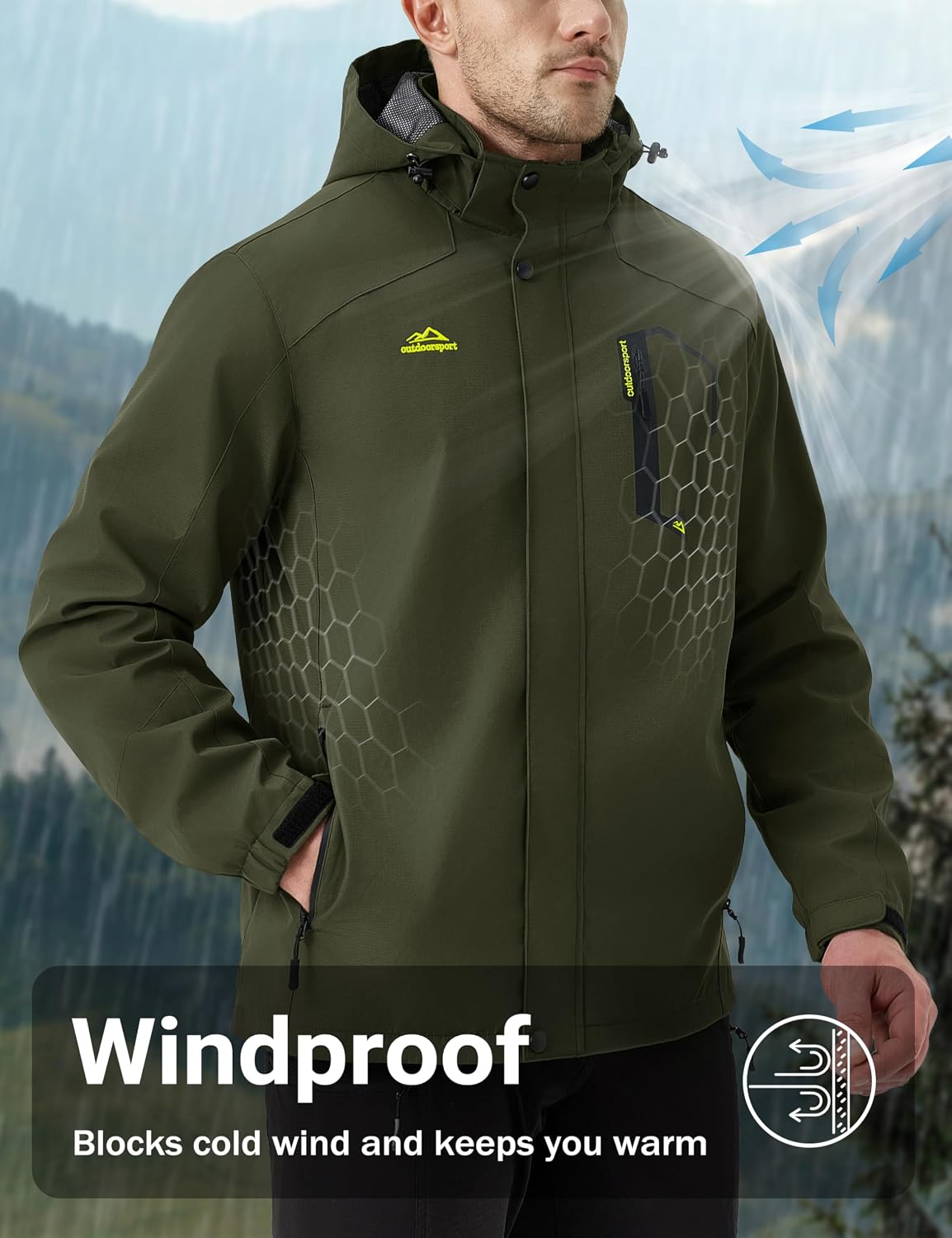 MAGCOMSEN Men's Lightweight Windbreaker Rain Jacket Raincoat with Detachable Hood for Hiking Fishing Activewear