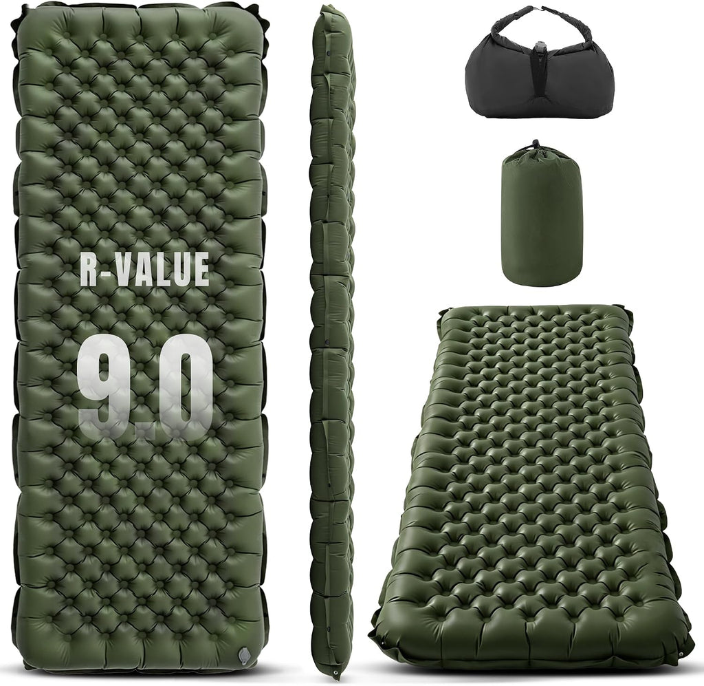 Lamberia 9.0 R Value Self Inflating Sleeping Pad, 5" Thick Camping Bed