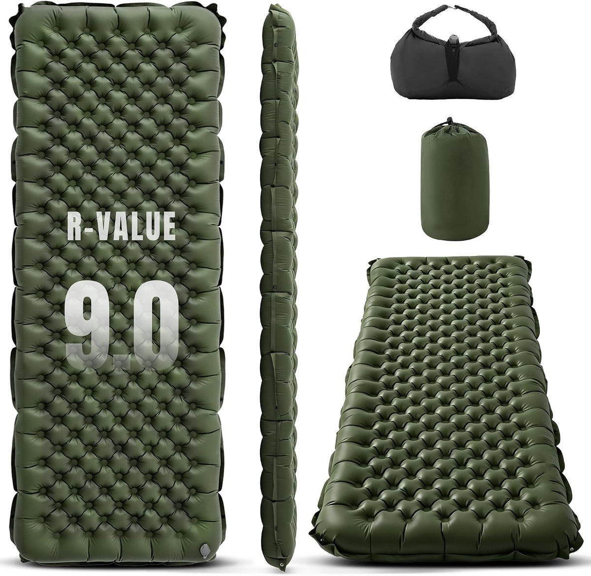 Lamberia 9.0 R Value Self Inflating Sleeping Pad, 5" Thick Camping Bed
