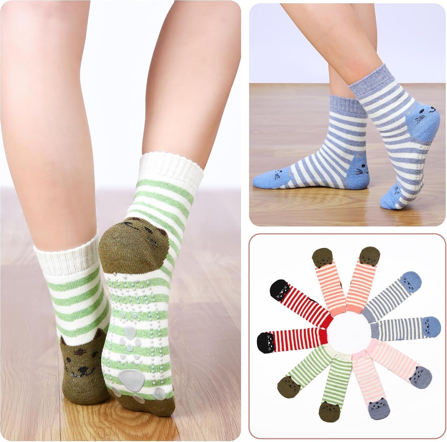SISOSOCK Non Slip Slipper Socks with Grips for Women Cabin Crew House Socks