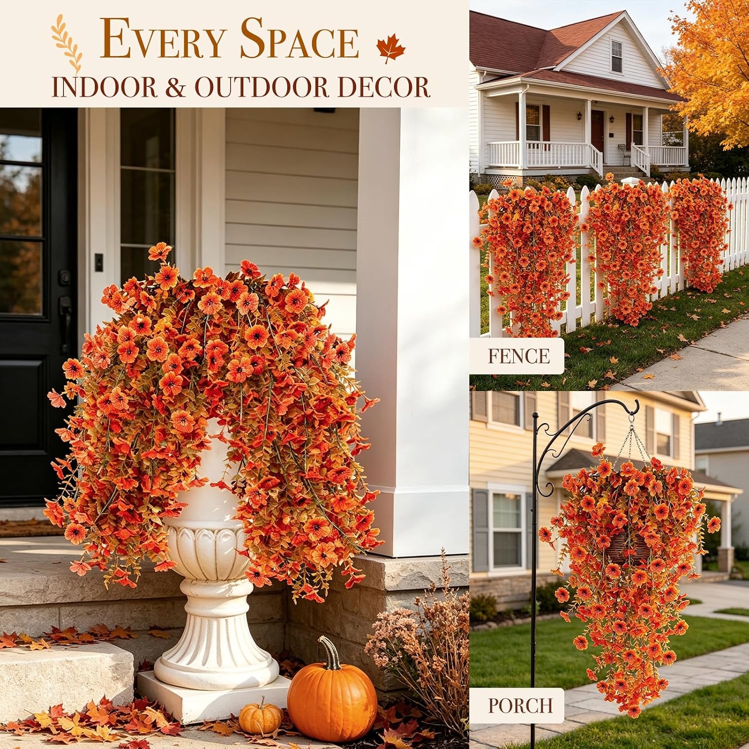 TURNMEON 4PCS Artificial Hanging Fall Flowers Fall Decoration UV Resistant