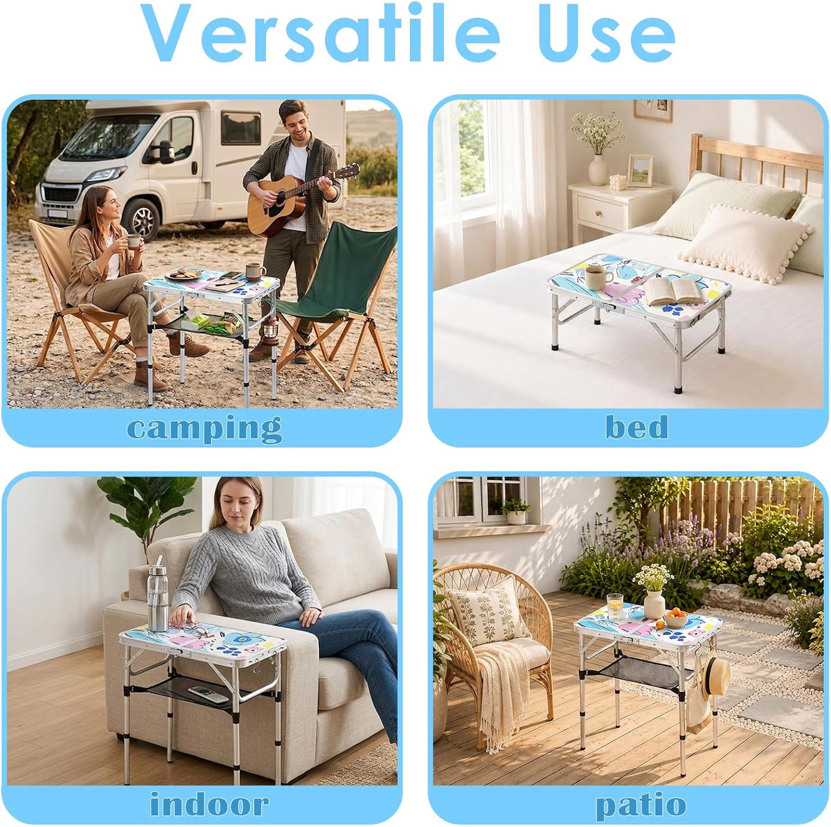 Small Folding Camping Table, 2ft Portable Table, Floral Doodle