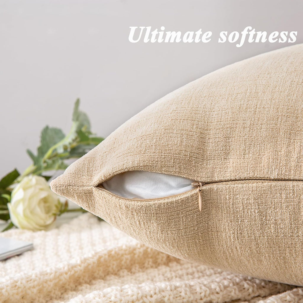 GAWAMAY Decorative Couch Throw Pillow Covers 18x18 Inch Set of 2 Beige