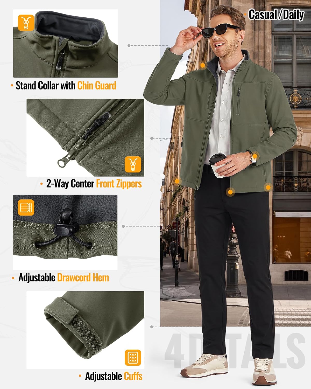 33,000ft Men's Lightweight Softshell Jacket Fleece Waterproof Windbreaker