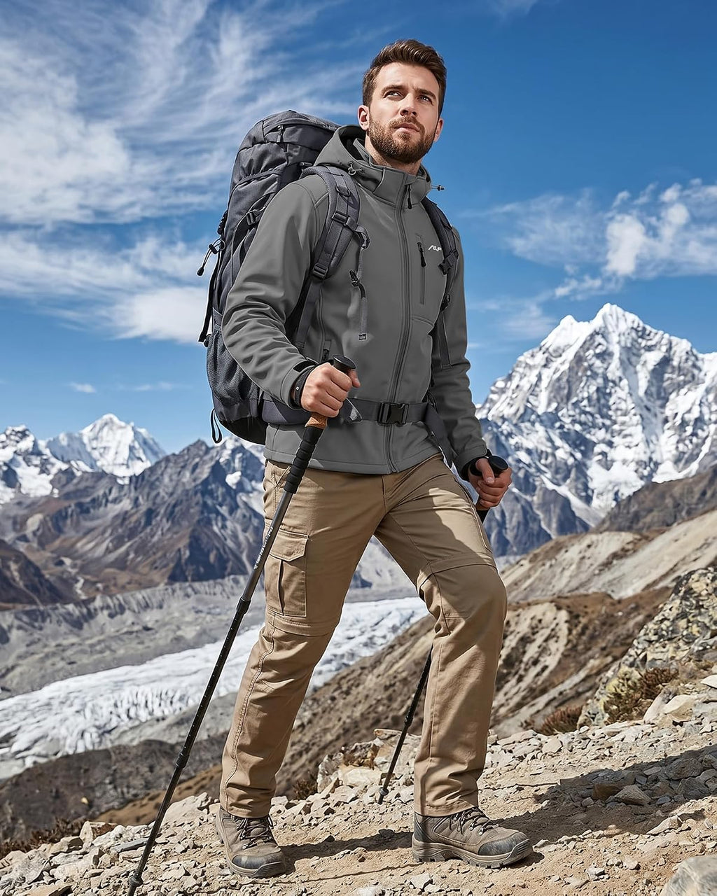 WULFUL Men's Softshell Jacket Waterproof Lightweight Insulated Windbreaker Fleece Lined Rain Shell Jacket for Hiking Travel