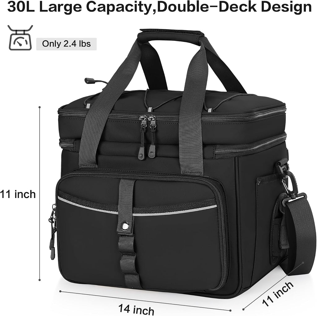 30L Large Fishing Tackle Bag, Waterproof, Double Deck, Black