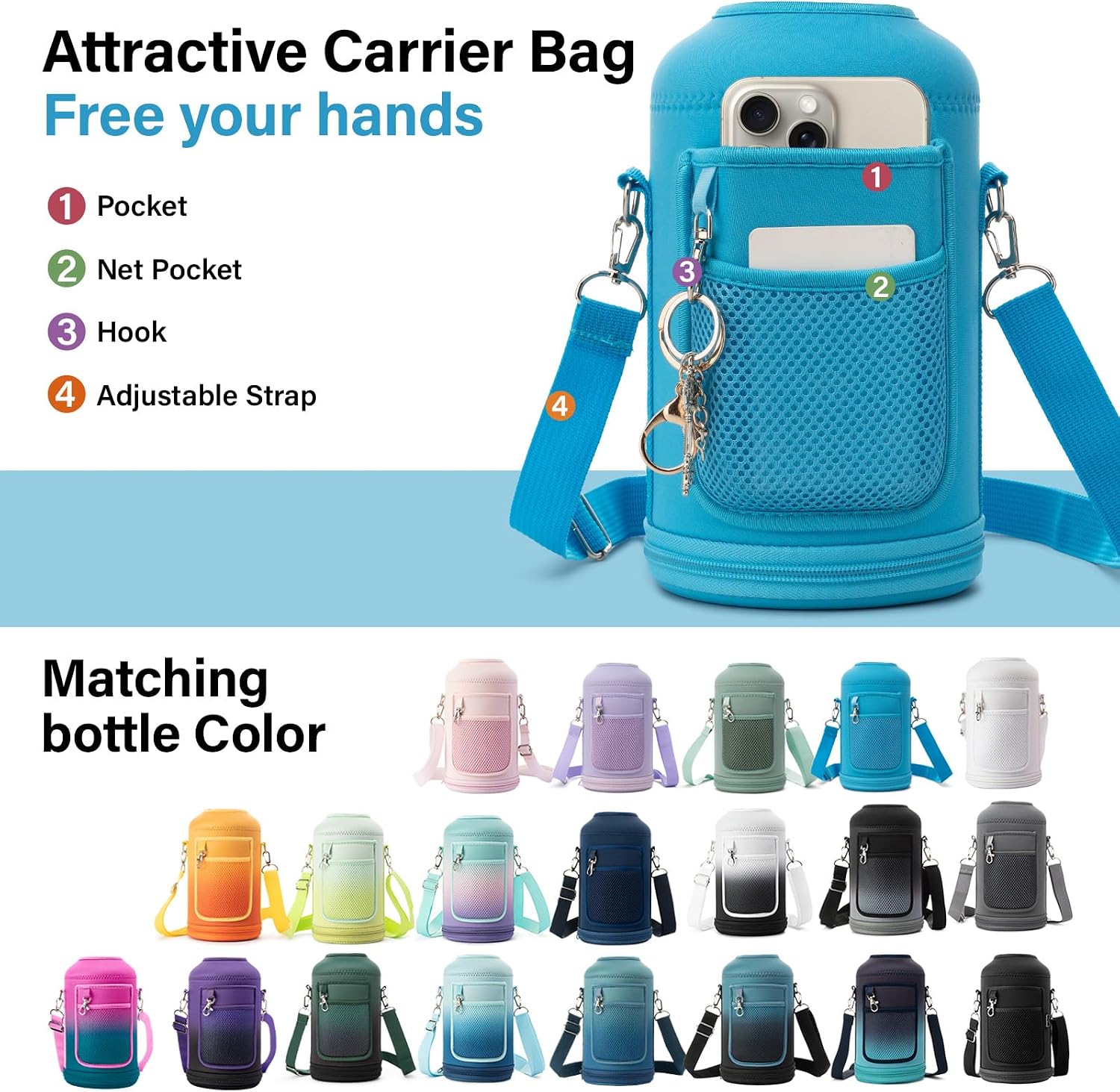 DYSANKY Insulated Water Bottle w/Straw Lid & Portable Carrier Bag, 64oz