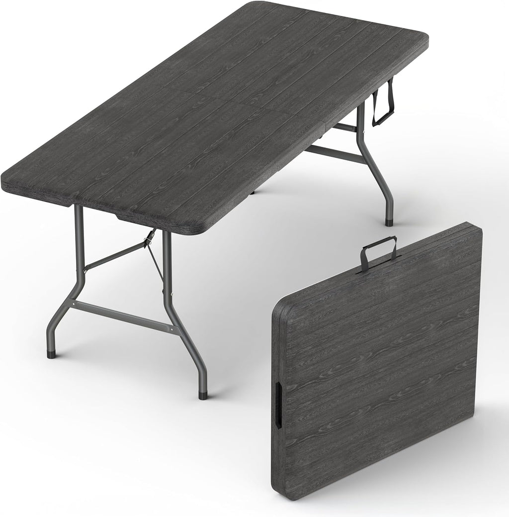 4 Feet Foldable Table Adjustable Height with Built in Handle, Steel Legs | 4FT Heavy Duty Portable | Perfect for Party Dining Wedding Events Picnic Indoor Outdoor Camping Utility Folding - 4 Foot