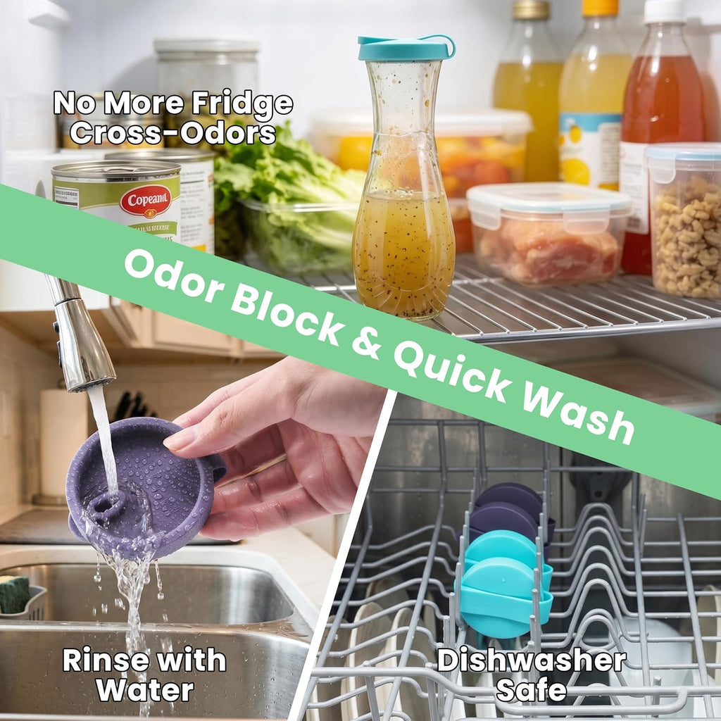 Replacement Lids for Good Seasons Cruet, Silicone Lid for Italian Dressing Mix Cruet Bottle, Leak-proof Seal, Food-Grade Cover, Dishwasher Safe (Bottle Not Included, 4-Pack 2 Colors)